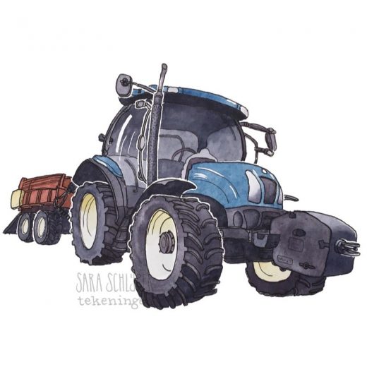 Tekening blauwe tractor